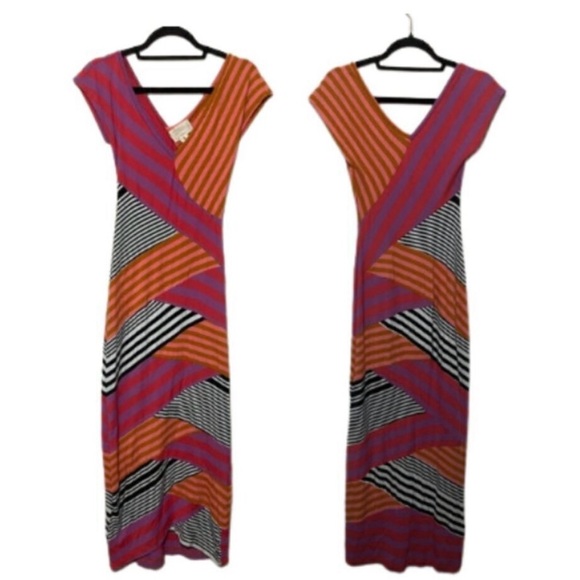 Nicole Miller Pink and Orange Striped Midi Dress - Picture 4 of 5